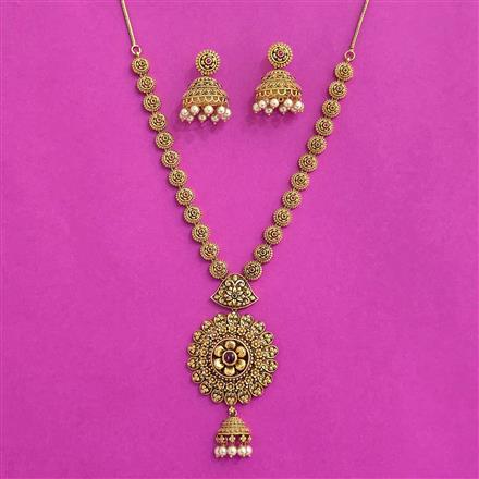 Antique South Indian Necklace Set With Matte Gold Plating