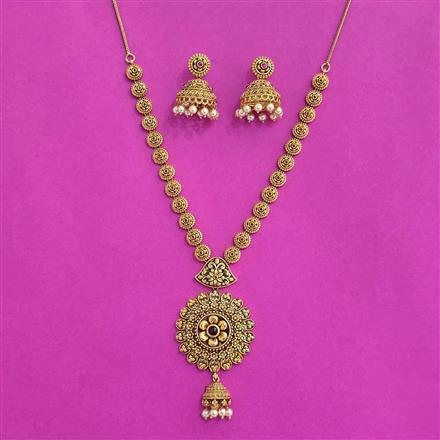 Antique South Indian Necklace Set With Matte Gold Plating