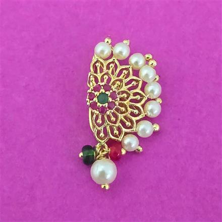 Antique Moti Nose Ring With Gold Plating
