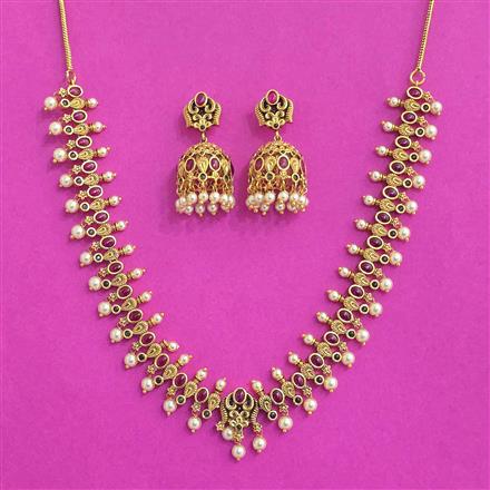 Antique South Indian Necklace Set With Matte Gold Plating