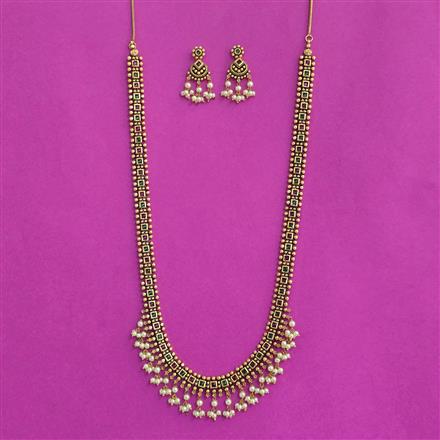Antique Long Necklace Set With Matte Gold Plating