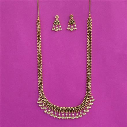 Antique Long Necklace Set With Matte Gold Plating