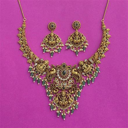 Antique Temple Necklace Set With Matte Gold Plating