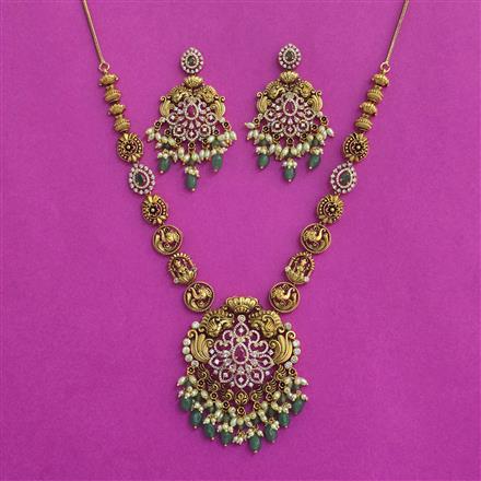 Antique South Indian Necklace Set With Matte Gold Plating