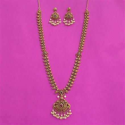 Antique Long Necklace Set With Matte Gold Plating
