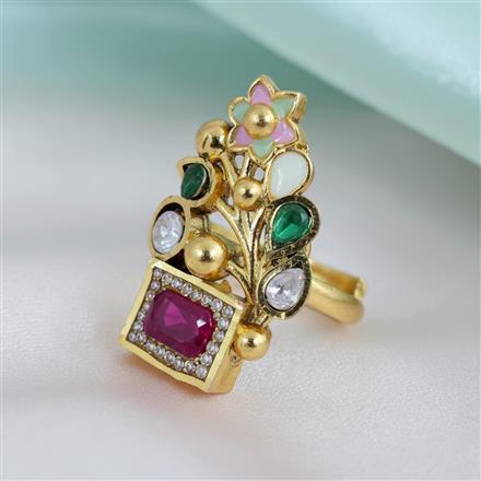 Antique Adjustable Ring With Matte Gold Plating