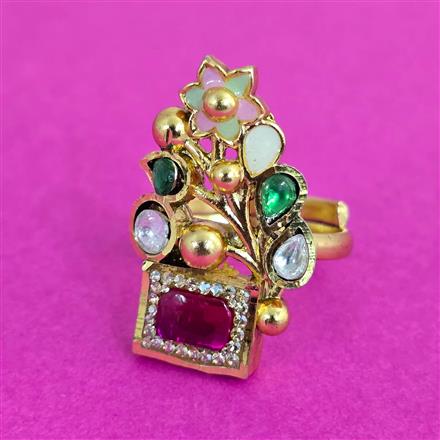 Antique Adjustable Ring With Matte Gold Plating