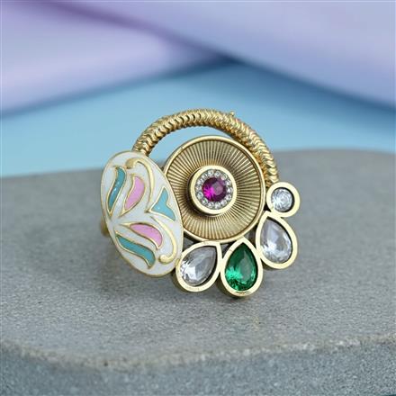 Antique Adjustable Ring With Matte Gold Plating