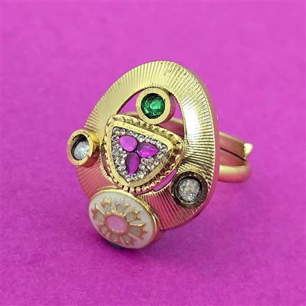 Antique Adjustable Ring With Matte Gold Plating