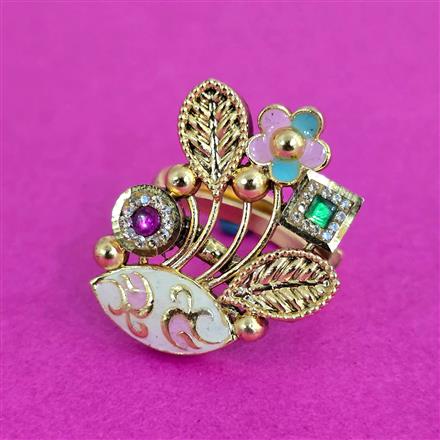 Antique Adjustable Ring With Matte Gold Plating