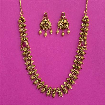 Antique South Indian Necklace Set With Matte Gold Plating
