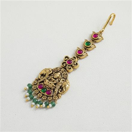 Antique Temple Tikka With Matte Gold Plating