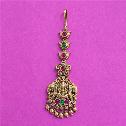 Antique Temple Tikka With Matte Gold Plating