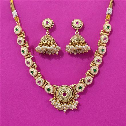 Antique Moti Necklace Set With Matte Gold Plating