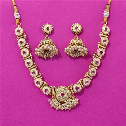 Antique Moti Necklace Set With Matte Gold Plating