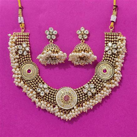 Antique Moti Necklace Set With Gold Plating