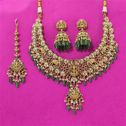 Antique Temple Necklace Set With Matte Gold Plating