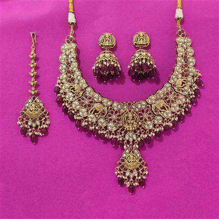 Antique Temple Necklace Set With Matte Gold Plating