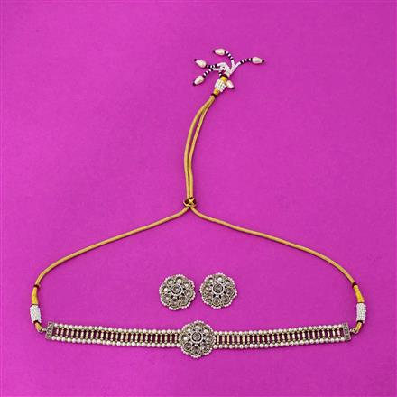 Antique Moti Necklace Set With Mehndi Plating