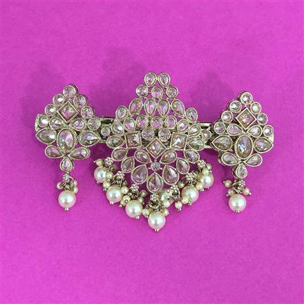 Antique Moti Hair Clip With Mehndi Plating