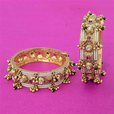 Antique Moti Bangles With Matte Gold Plating