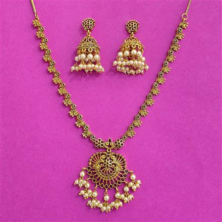 Antique Moti Necklace With Matte Gold Plating