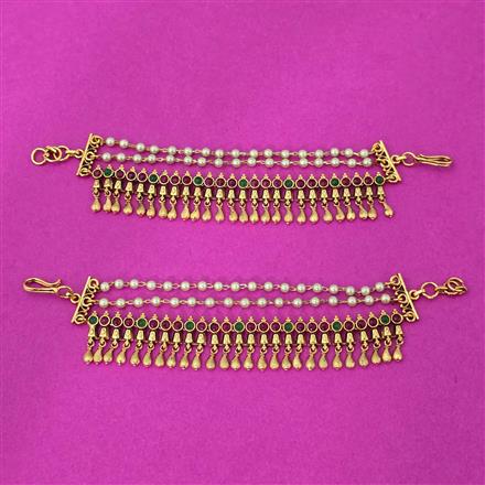 Antique Moti Ear Chain With Matte Gold Plating