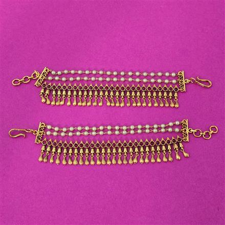 Antique Moti Ear Chain With Matte Gold Plating
