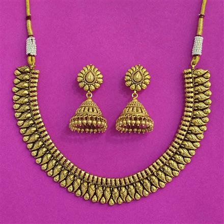 Antique Plain Matte Gold Necklace SetWith Matte Gold Plating