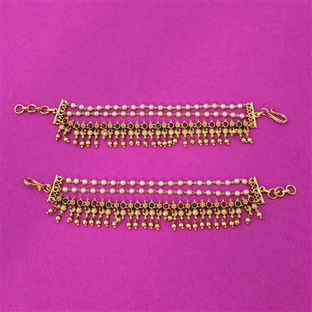 Antique Moti Ear Chain With Matte Gold Plating