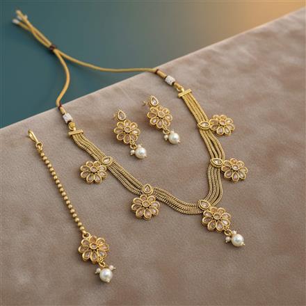Antique Moti Necklace Set With Gold Plating