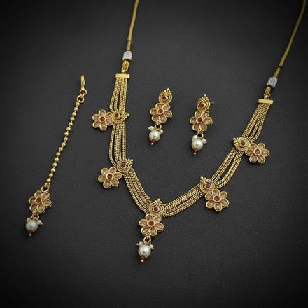 Antique Moti Necklace Set With Gold Plating