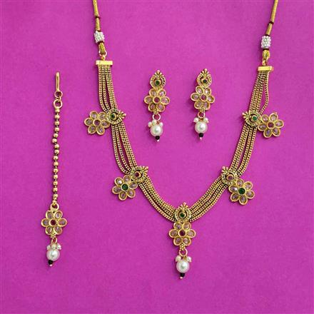 Antique Moti Necklace Set With Gold Plating