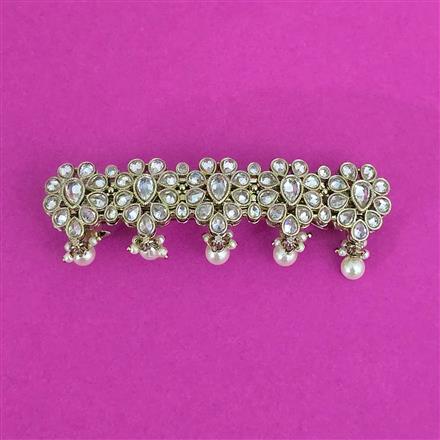 Antique Moti Hair Clip With Mehndi Plating