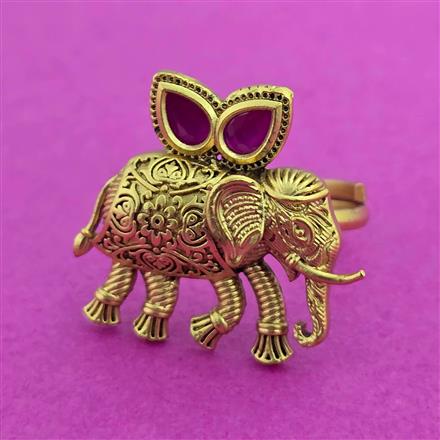 Antique Adjustable Ring With Matte Gold Plating