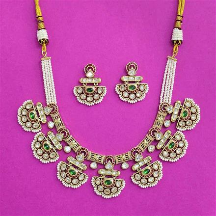 Antique Classic Necklace Set With Matte Gold Plating