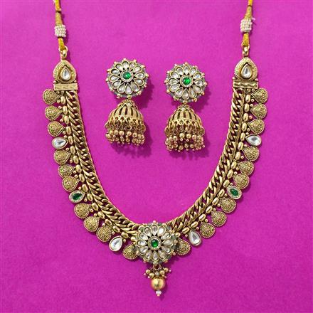 Antique Classic Necklace Set With Matte Gold Plating