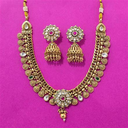 Antique Classic Necklace Set With Matte Gold Plating