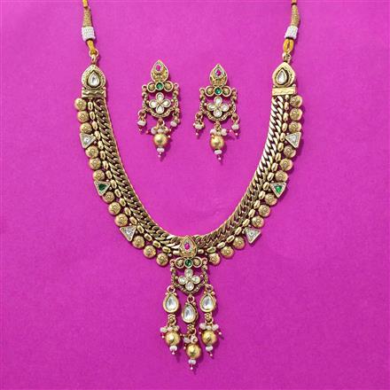 Antique Classic Necklace Set With Matte Gold Plating