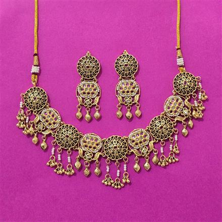 Antique Classic Necklace Set With Matte Gold Plating