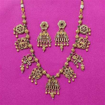 Antique Classic Necklace Set With Matte Gold Plating
