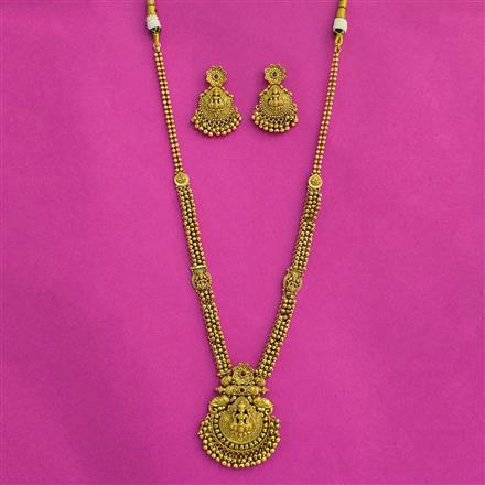 Antique Long Necklace With Matte Gold Plating