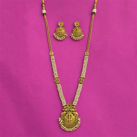 Antique Long Necklace With Matte Gold Plating