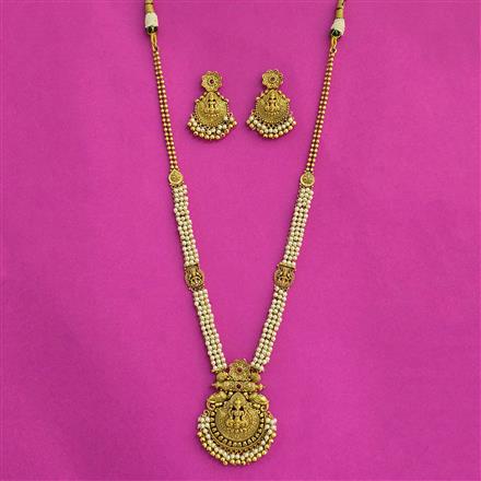 Antique Long Necklace With Matte Gold Plating