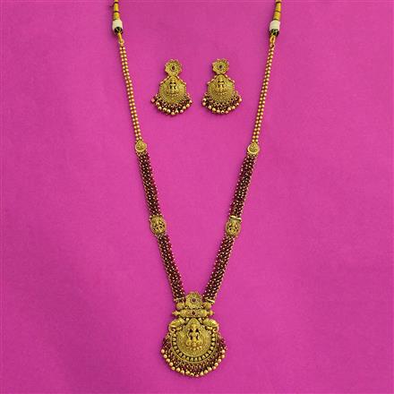 Antique Long Necklace With Matte Gold Plating