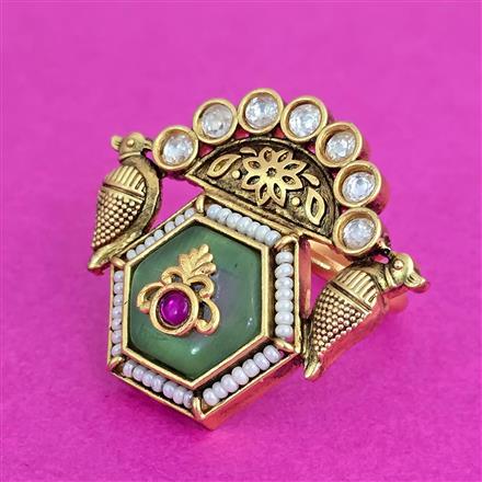 Antique Adjustable Ring With Matte Gold Plating