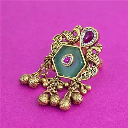 Antique Adjustable Ring With Matte Gold Plating