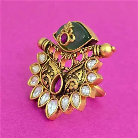 Antique Adjustable Ring With Matte Gold Plating