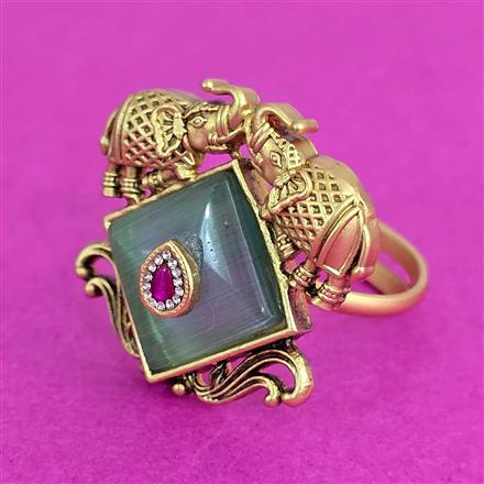 Antique Adjustable Ring With Matte Gold Plating