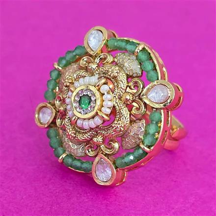 Antique Adjustable Ring With Matte Gold Plating